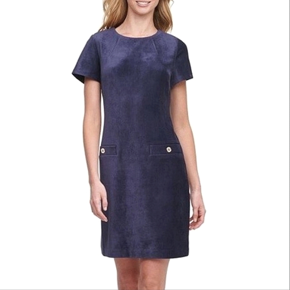 Tommy Hilfiger Corduroy Midi Dress Dark Navy Blue Short Sleeve
